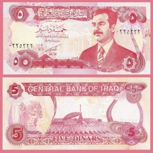 Banknote - 1992 Iraq, 5 Dinars P80c aUnc, Saddam Hussein (F) *Emergency Issue* - Picture 1 of 2