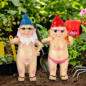 2 PCS Naked Gnomes Statues, 4.7 Inch Naughty Garden Gnome Funny Statue For Home - Picture 1 of 12