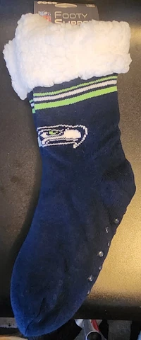 NFL Seattle Seahawks Solid Stripe Logo Footy Slippers FOCO Seahawks Slipper NWT Cover