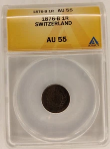 1876-B Switzerland 1 Rappen ANACS AU55 Swiss Coin 2B - Picture 1 of 4
