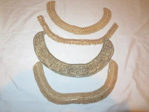 4 Different Beaded Collars on Silk? Fabric 2 Japan 3 White 1 w/Gray - Picture 1 of 11