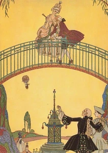 "Die Brücke"" 1920 französischer Illustrator George Barbier Kunstkarte 4 x 6 Vintage PC" - Bild 1 von 2