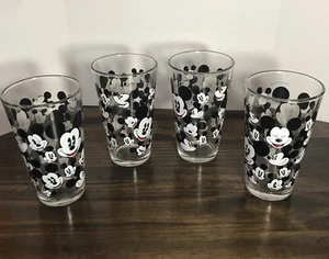 VGUC Set of 4 Disney All Over Mickey Mouse Faces Tumbler Drinking Glasses - Picture 1 of 7