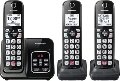 Panasonic Cordless Phone Answering Machine Expandable Call Block 3 Handset Black - Image 1 of 4