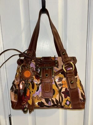 ISABELLA FIORE CANVAS & LEATHER FLOWER POWER OASIS VINTAGE Y2K HANDBAG MRP $575 - Image 1 of 4