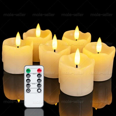 6pcs Flickering Real Wax LED Tea Light Votive Candles with Timer Remote Control - Image 1 of 4