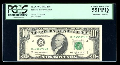 DBR 1993 $10 FRN Philadelphia Fr. 2030-C PCGS 55 PPQ Serial C13459775B - Image 1 of 2