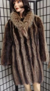 CHAQUETA ABRIGO MUJER MUJER TALLA 6-8 PEQUEÑA PIEL MAPACHE MAPACHE NATURAL COMO NUEVA - Imagen 1 de 1