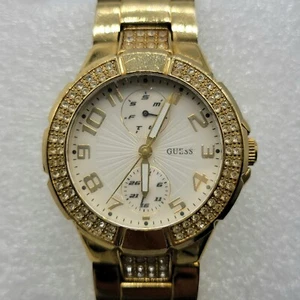 GUESS Waterpro Damenuhr 35mm Tag Datum Zifferblatt Strass Lünette goldfarben, läuft * - Bild 1 von 13