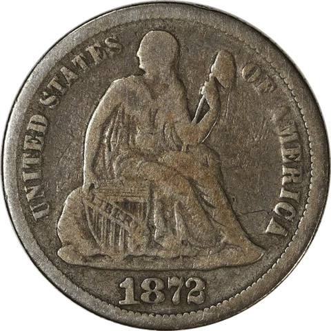 1872 Liberty Seated Dime 10c, Raw Ungraded Coin Cover