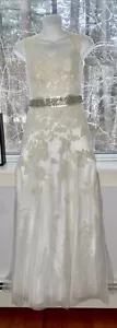 Beautiful Silver Belted Wedding Dress Size SP - Picture 1 of 16