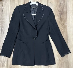 Escada New Wool Blazer Satin Trim Business Jacket 1 button Black Size 34 - Picture 1 of 9