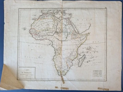 Mapa antiguo de África Poirson Carte d’Afrique 1817 original grabado coloreado a mano Foto 1 de 4