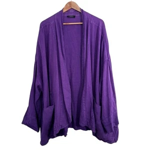 Elemente Clemente Heavy Linen Jacket Size EG XL Purple Relaxed Open Lagenlook - Picture 1 of 12