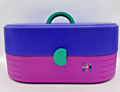 Vintage Caboodles 3 Tier w/Mirror Makeup Case Plastic Purple Pink and Teal 1990s - Image 1 of 4