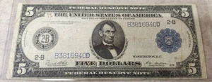1914 Lg $5 Note - 2-B FRB New York - White/Mellon - Better Grade - Folds/Creases - Picture 1 of 6