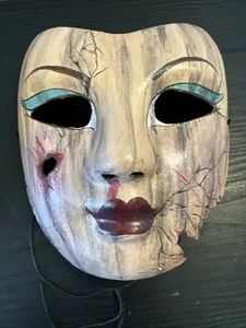Masque Arrayed Paper Mache Handmade Halloween Scary Theatre Face Cracked Face - Picture 1 of 9