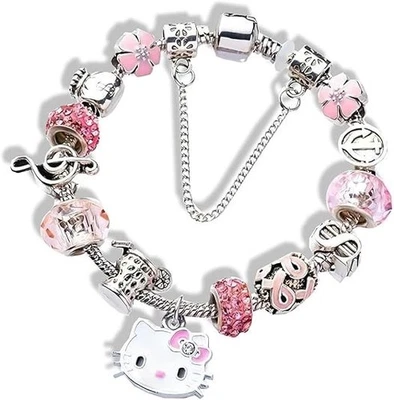 Hello Kitty Charm Fashion Jewelry Bracelet Adjustable Stainless Steel Bangle New - Image 1 of 4
