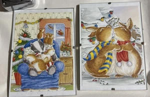 Two Small Framed Holiday Forest Animals Holiday Prints - Picture 1 of 15