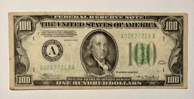 1934 $100 One Hundred Dollar Federal Reserve Note • Boston • Vintage US Currency - Image 1 of 4