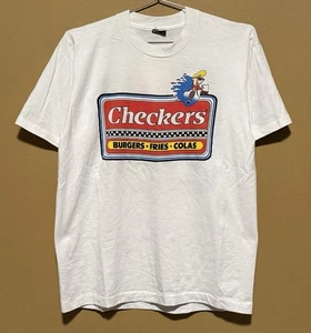 Vintage 90s Rally’s Checkers Burgers Fries Colas T-Shirt Double Sided - Mens L - Picture 1 of 2