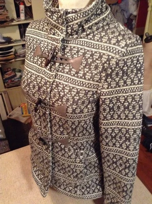 CHAQUETA DE PALANCA ROOTS CANADA L FORRADA DE LANA CREMALLERA COMPLETA CARBÓN Y BLANCO GEO RAYAS Foto 1 de 4