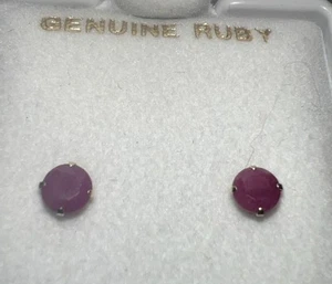 14K Yellow Gold Round Pink Ruby Stud Earrings - 4 mm - Picture 1 of 7