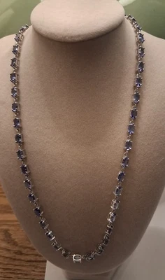 Collar de eslabones de tenis de tanzanita de platino de 18 pulgadas sobre plata de ley (15 g) 20,50 CTW Foto 1 de 4