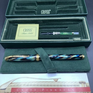 Cross Pinnacle Peacock Blue & Gold Fountain Pen In Box - 18kt Nib W/ Box - Picture 1 of 15