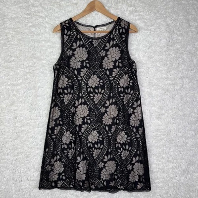 MAX STUDIO Black Lace Overlay Nude Sleeveless Shift Dress Size M Boho Career - Image 1 of 4