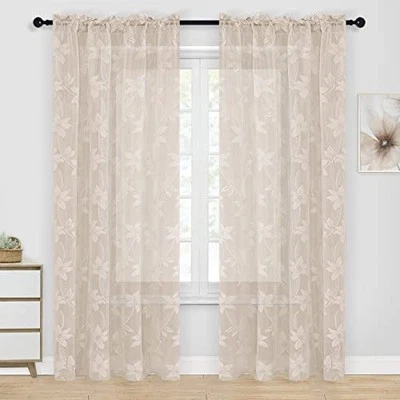  Cortinas de Encaje Beige - 84 Pulgadas Largo Floral 42"W x 84"L (Pack de 2) Encaje Beige Foto 1 de 4