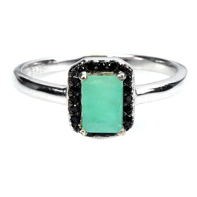 925 Sterling Silver Ring Octagon Emerald 6x4mm Spinel Natural Gemstone Jewelry 7 - Image 1 of 4