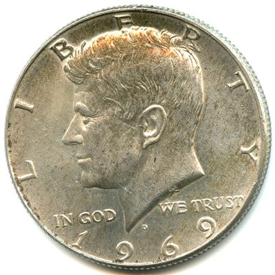 USA MEZZO DOLLARO ARGENTO Kennedy 1969 D n. 5663 - Immagine 1 di 2