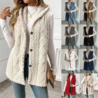 Womens Winter Gilet Button Warm Jacket Coats Fleece Fur Waistcoat Vest Size 6-18 - Image 1 of 4