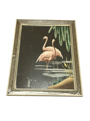 Mid Century Turner Flamingo Framed Art Deco Wall Mirror 25X19 Inches Signed Cover