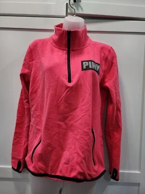 Victoria's Secret ROSA Rosa Pullover Cuarto Cremallera Sudadera Talla Mediana Foto 1 de 4