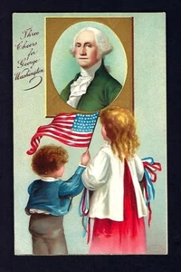 Postal patriótica arte internacional de principios de 1900 niños, Washington - Imagen 1 de 2