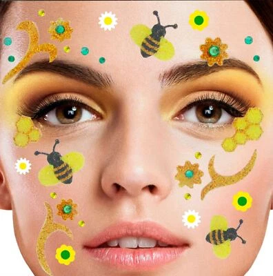MAKOTEX Glitter Gesichts Tattoo Biene Insekten Sommerwiese Kostüm Karneval Fasching