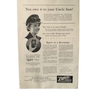 Vintage 1943 Zenith Radio Owe It To Your Uncle Sam Ad Advertisement - Picture 1 of 4