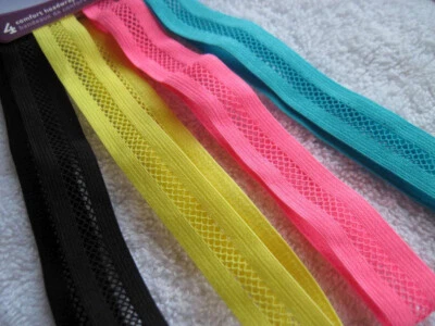 4 Goody Ouchless Yoga Fishnet Elastic Mesh Head Bands Net Hot Pink Blue Yellow - Image 1 of 4