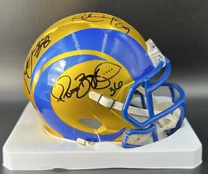 Bettis Dickerson Faulk Signed Autographed LA Rams FLASH Mini Helmet Beckett BAS