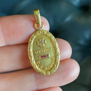 2Ct Lab-Created Border Augis Medal of Love Ruby Pendant 14K Yellow Gold Finish - Picture 1 of 5
