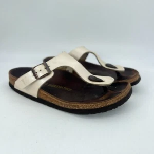 Birkenstock Gizeh Women Size 7 White Birko Flor Leather Thong T Strap Sandal - Picture 1 of 12