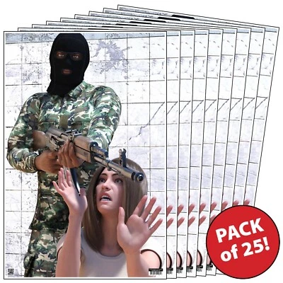 FREEDOM GUN TARGETS 25 Pack Paper Shooting Targets Gun Range Rifle Pistol Hostage Terrorist 23x35