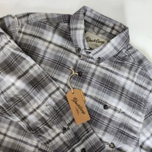 NEW Duck Camp Trail Head Twill button front gray plaid shirt mens size L - Picture 1 of 8