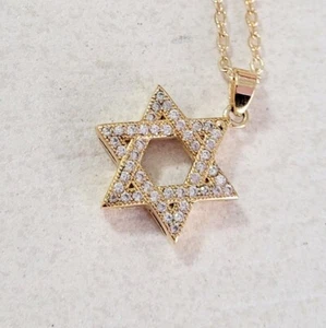 Kabbala 14K Gold Plated star of David Jewish necklace pendant CZ Israel made - Picture 1 of 8