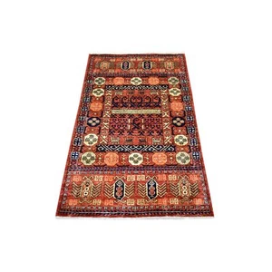 3 Fuß 1 Zoll x 5 Fuß 1 Zoll rote afghanische Ersari Tierfiguren weiche Wolle handgeknüpfter Teppich G70783 - Bild 1 von 6