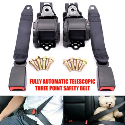 Set of 2 Retractable 3 Point Safety Seat Belt Straps Car Vehicle Adjustable Belt - Image 1 of 4