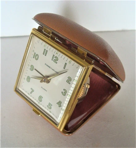 Vintage Phinney Walker Travel Windup Alarm Clock, Radium Glow Hands, Japan, Tan Cover