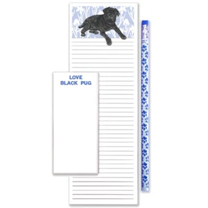 Pug Black Pug To Do List Magnetic Shopping Pad Notepad & Pencil Gift Set - Picture 1 of 1